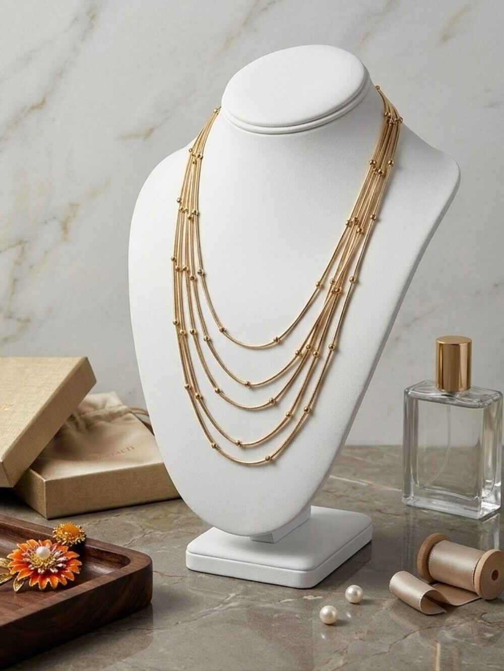 Monet necklace vintage Gold-toned 5 stand Necklace